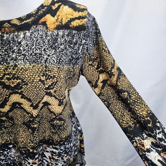 Simon Chang Yellow And Black Snakeskin Asymmetrical Top Size Small - Picture 7 of 10